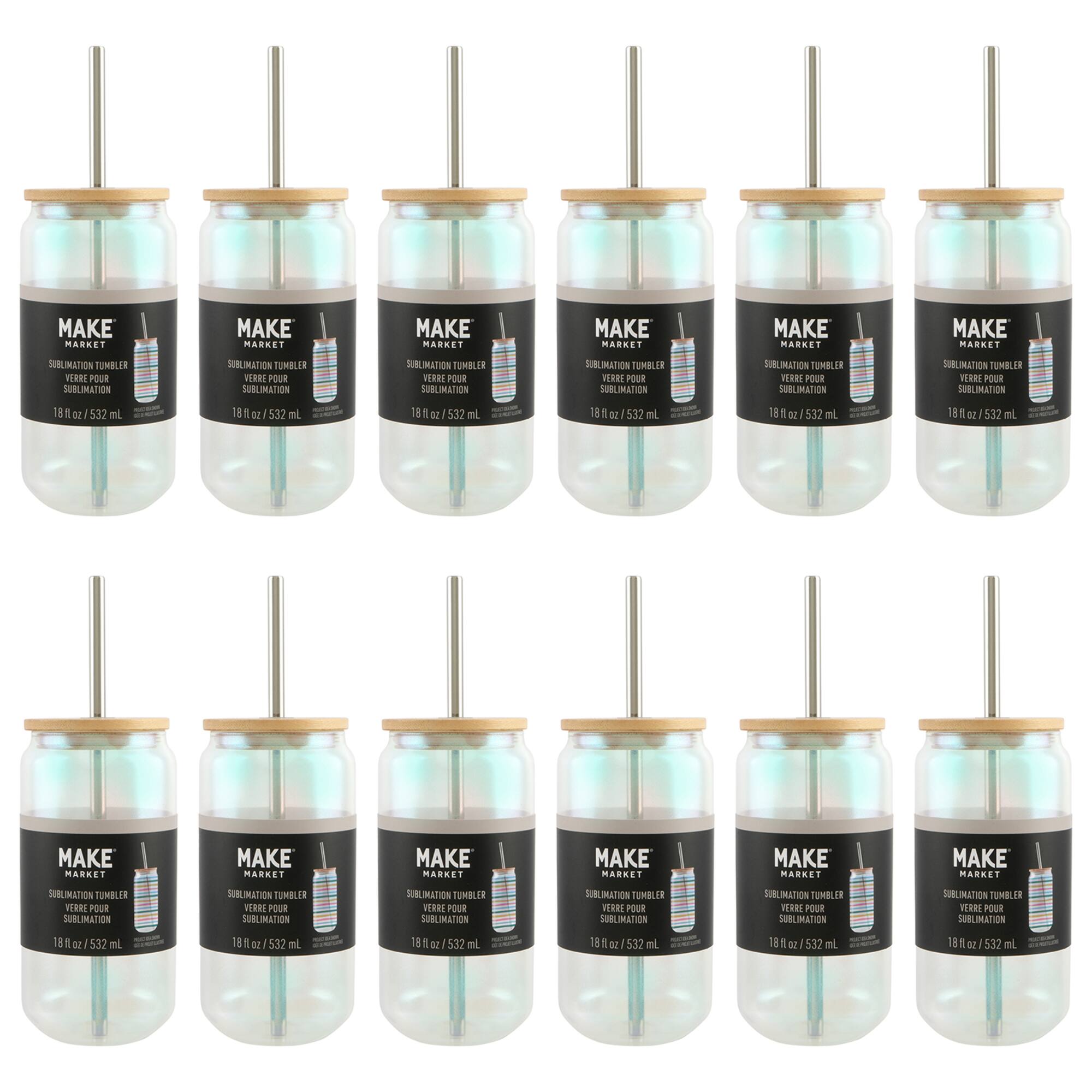 12 Pack: 18oz. Iridescent Glass Sublimation Tumbler by Make Market®